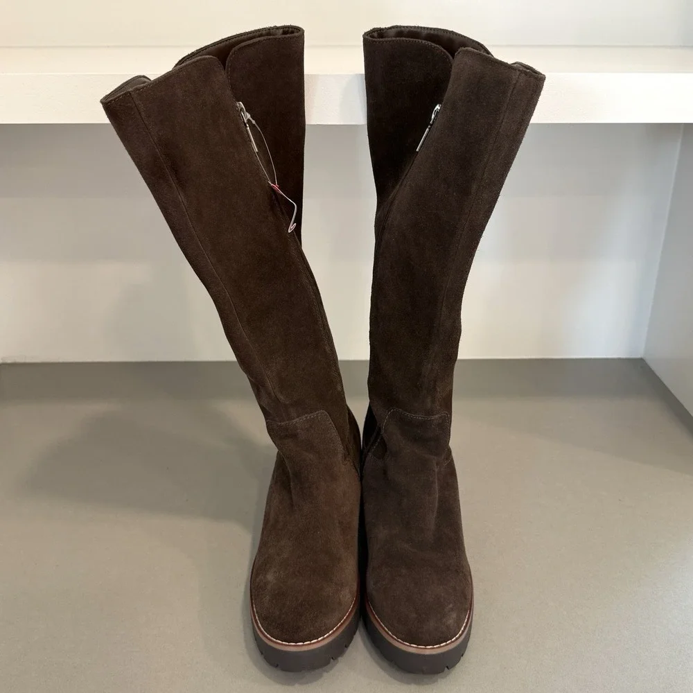 Blondo Deon Waterproof Boots Womens 9 Chocolate Brown Cow Suede Knee High Chunky